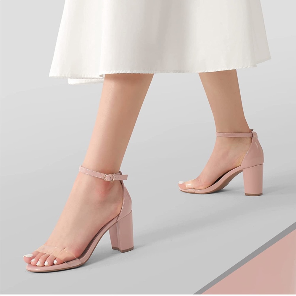 New! Clear/ nude block heels.